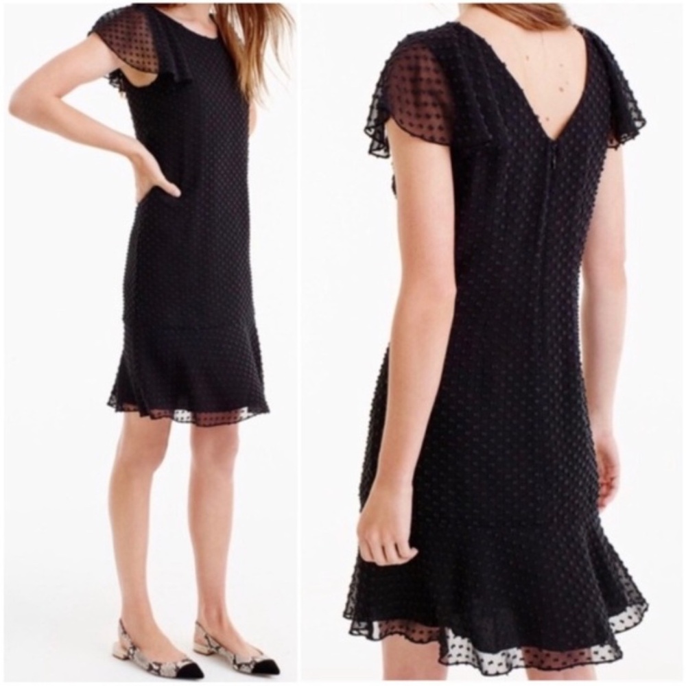GUC J. Crew Swiss Dot Silk Blend Flutter Sleeve Shift Dress - Black - Size 4T
